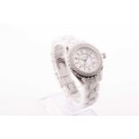 A Chanel J12 white ceramic and diamond mounted wristwatch (a/f), the white dial with black