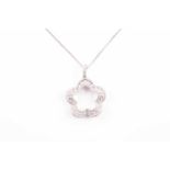 An 18ct white gold and diamond floral pendant, the openwork mount inset with round brilliant-cut