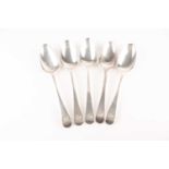 A collection of five similar Old English pattern tablespoons of mixed date and makers, to include