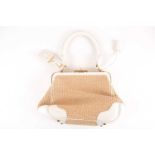 A Prada weave and white leather handbag, the push catch with lock, the leather encased key