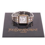 Yves Saint Laurent, a French stainless steel and gilt rectangular quartz bracelet watch, circa 1998,