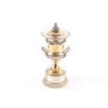 A mid-20th-century two handled silver-gilt campana urn and cover, London 1957, by Wakeley & Wheeler,