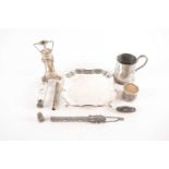 A 20th-century silver square waiter, Birmingham 1932, maker not found, together with a German (