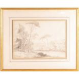 Attributed to Joseph Farington (1747-1821), 'River in Landscape', pen and brown ink on paper, 25.5