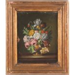 A 19th-century continental still life study of a flowering urn oil on canvas.Unsigned. 21 cm x 16.