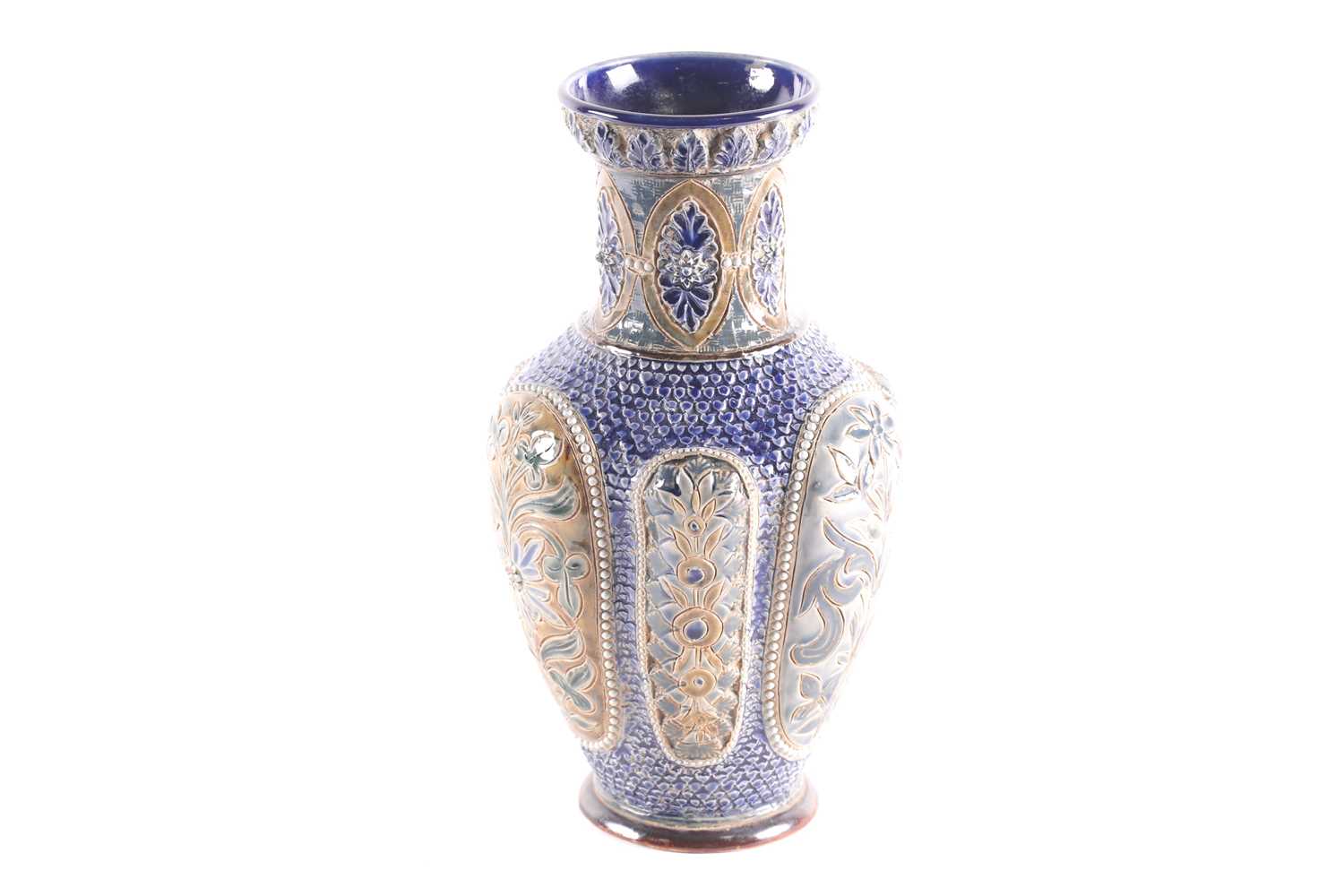 A Doulton Lambeth lobed vase, the rim with moulded leaves above the neck with foliate medallions, - Image 5 of 10