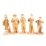 A group of five Royal Worcester shot enamel porcelain figures emblematic of nations of the world,