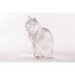 A large and impressive Lalique frosted glass seated cat figure. Bearing engraved script marks to the