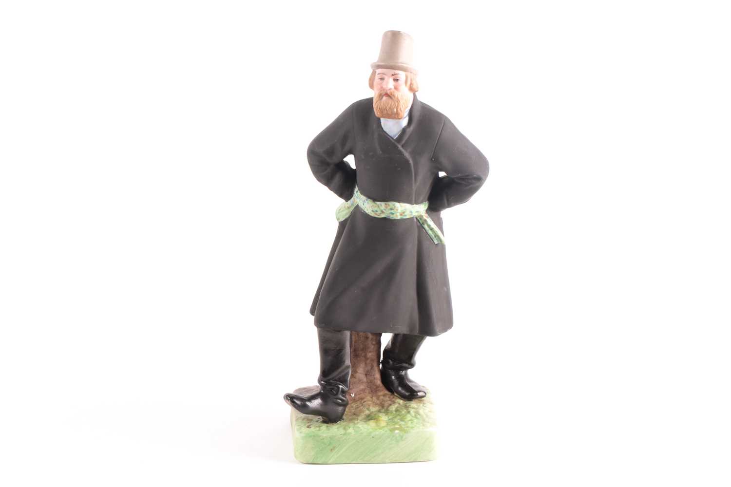 A Russian Gardner (Moscow) biscuit porcelain figure, depicting a dancing bearded peasant, standing