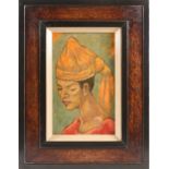 George Biddle (1885-1973) American, portrait of a woman wearing a head-dress, oil on board, signed
