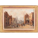 Follower of David Roberts RA (1796-1864), figures in a Continental street, oil on canvas, bearing