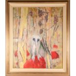 Clifton Pugh (1924-1990) Australian, an owl in a woodland setting, large oil on canvas, signed and