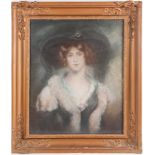 19th-century British school, a large head and shoulders portrait of a finely dressed young lady,