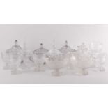 A collection of 19th century and later cut glass, to include a garniture of Irish bowls and