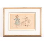 George Cruickshank (1792-1878), a humorous sketch of two women, pen and watercolour on paper, signed