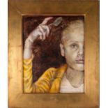 Pam Hawkes (contemporary), 'Absit', 2002, a portrait of a child with a spoon, oil and wax on canvas,