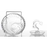 A Lalique frosted glass fish ashtray with engraved Lalique mark, 15.5 cm diameter, together with a