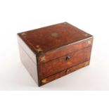A 19th century burr walnut dressing table box, with brass stringing and mounts, the interior with