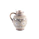 A Doulton Lambeth stoneware silver mounted jug,decorated with bands of moulded beads and petals