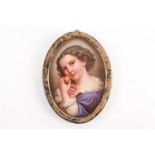 A porcelain plaque attributed to KPM, circa 1900, painted with a young child holding two peaches,