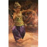 Hasim ( Indonesian,1921-1982). A Balinese dancer oil on canvas signed and dated 21/4/54. Unframed.