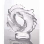 A Lalique double fish sculpture of a pair of writhing fish on a circular base, 28 cm high x 25 cm