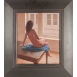 Harry Holland (b.1941) British, 'Far Away', 2003, a seated female nude before a window, oil on