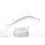 A Lalique colourless frosted glass perch car mascot figure on a circular base, marked with