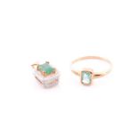 A yellow gold and emerald ring, the emerald-cut emerald measuring approximately 7 x 5 mm, in a