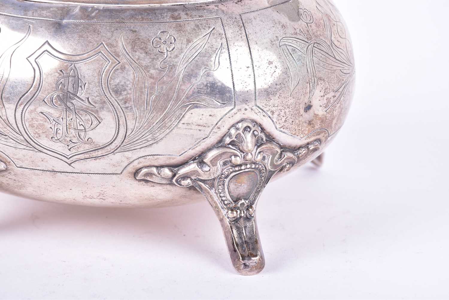 A late 19th century Russian (84) silver ovoid sucrier. With hinged cover and engraved floral - Image 2 of 9