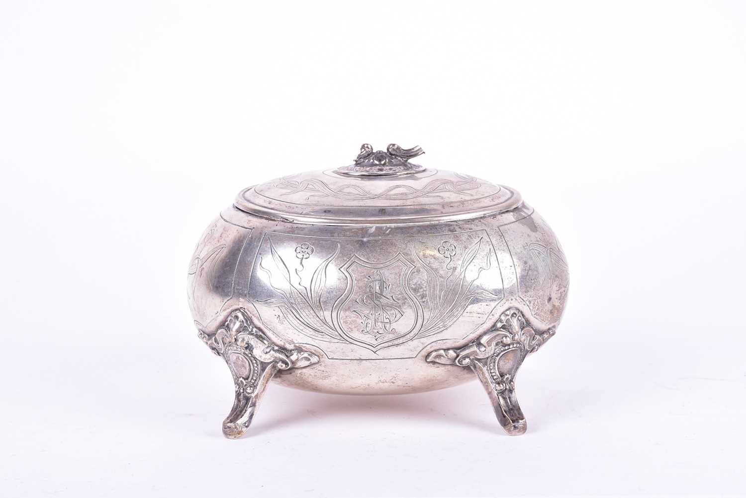 A late 19th century Russian (84) silver ovoid sucrier. With hinged cover and engraved floral