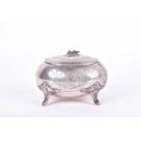 A late 19th century Russian (84) silver ovoid sucrier. With hinged cover and engraved floral