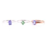 A 9ct yellow gold and single stone tanzanite ring, size S, together with a 9ct white gold and