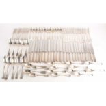 A canteen of silver plated flatware, twelve-place setting, comprising tablespoons, table knives,