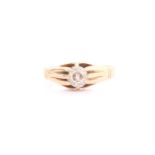 A single stone diamond ring; the old cushion cut diamond in eight claw mount, the claws formed