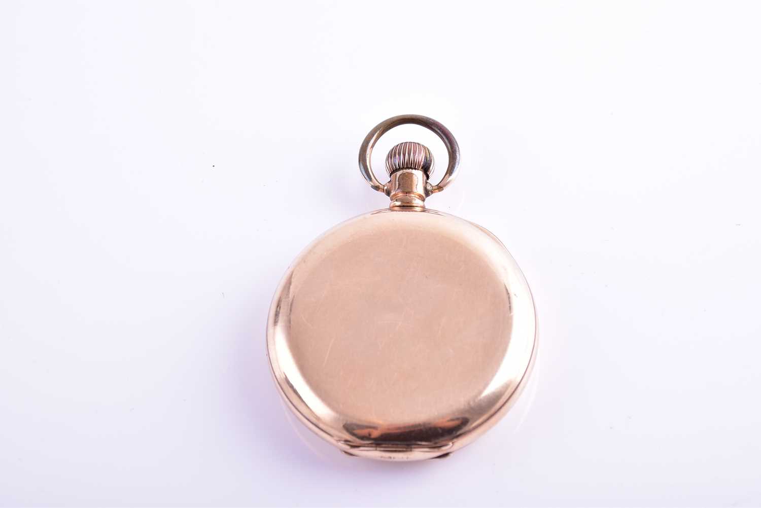 An unusual gold plated pocket watch by Elgin, with white enamel Roman numeral dial, with - Image 8 of 9