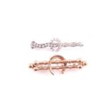 Of equine interest. A nail and horseshoe design diamond brooch, set with old-cut diamonds, 4.1 cm