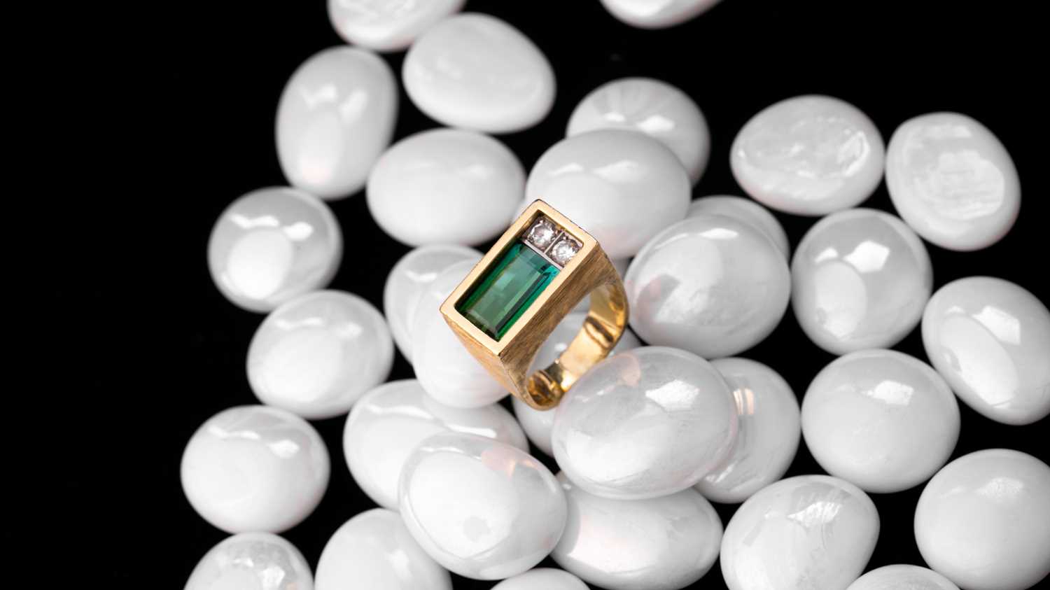 Andrew Grima. An 18ct yellow gold, tourmaline, and diamond ring, the rectangular mount set with a - Image 9 of 9