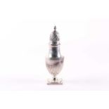 A Victorian silver urn form sugar caster. London 1891 probably by Haseler Brothers. with flame
