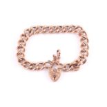 A 9ct rose gold curb-link bracelet, with engraved decoration to links, marked 375, fastened with a