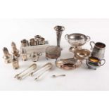 A collection of silver items to include a George V circular silver and tortoiseshell dressing