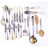 A heavy French silver plated soup ladle, together with a quantity of various plated cutlery,