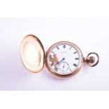 An unusual gold plated pocket watch by Elgin, with white enamel Roman numeral dial, with