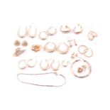 A group of various yellow metal earrrings, including Creole-style hollow earrings, various marks,