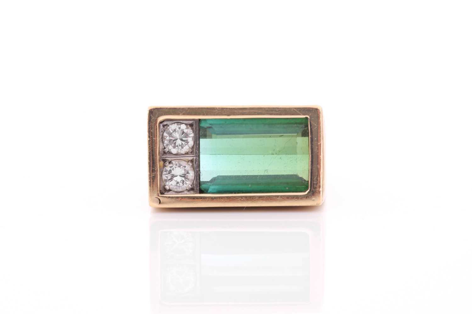 Andrew Grima. An 18ct yellow gold, tourmaline, and diamond ring, the rectangular mount set with a - Image 3 of 9