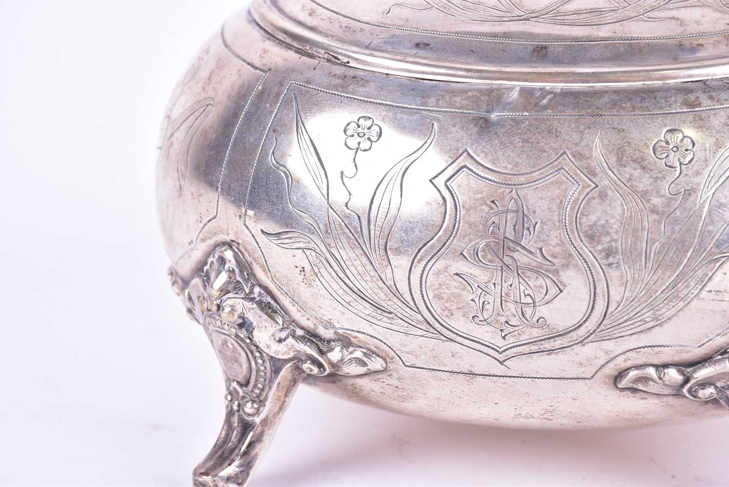 A late 19th century Russian (84) silver ovoid sucrier. With hinged cover and engraved floral - Image 8 of 9