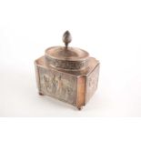 A German silver tea caddy of architectural rectangular dome-topped form, bearing partial reassay