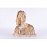 An early 20th century Arts & Crafts style carved alabaster bust study of a lady, in medieval dress