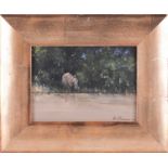 Paul Gunn (British 1934 - ) "Young Elephant Kapama S/A", oil on panel, signed and titled verso. 12.5