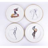 A set of four Atelier Camille Le Tallec, Paris, plates, each bearing a hand-painted image of a